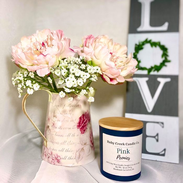 Pink Peonies Soy Wax Candle - Ruby Creek Candle Co.